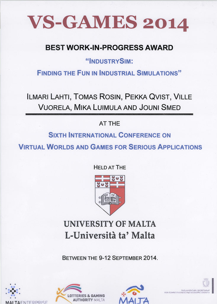 IndustrySim Best Work-In-Progress Award
